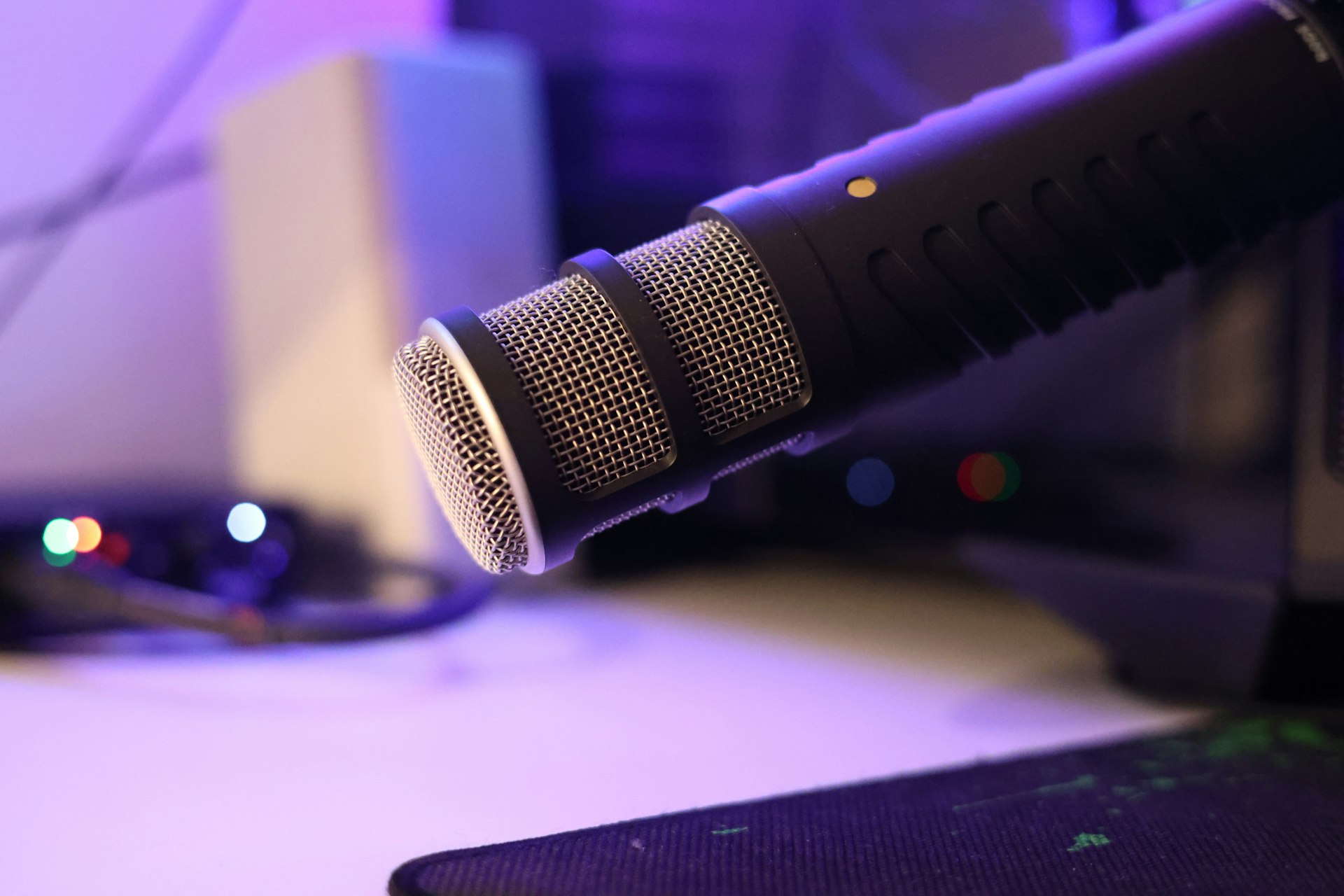 Professional microphone on a desk ready for recording