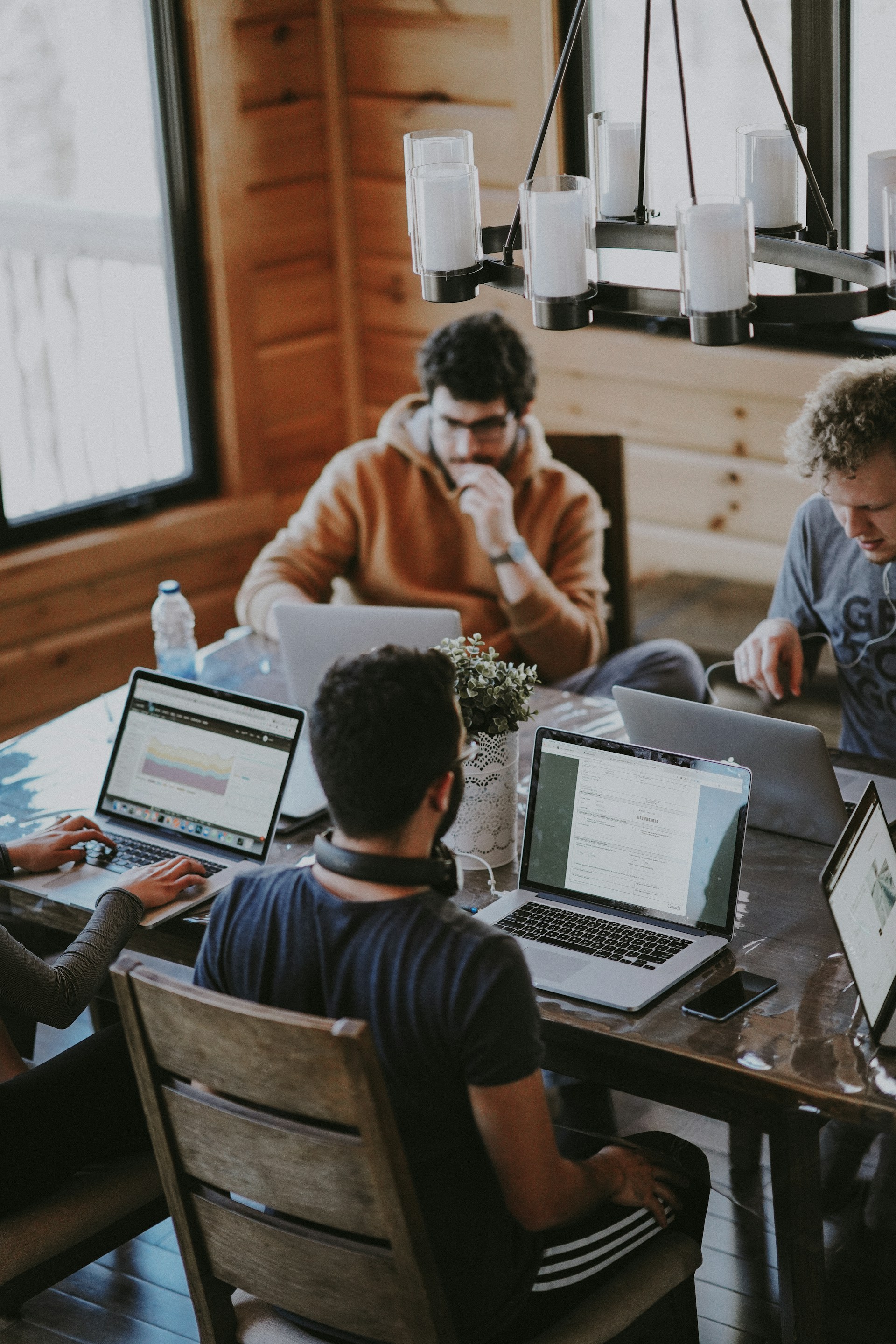 Call center team with headsets supporting customers via AI-powered calls