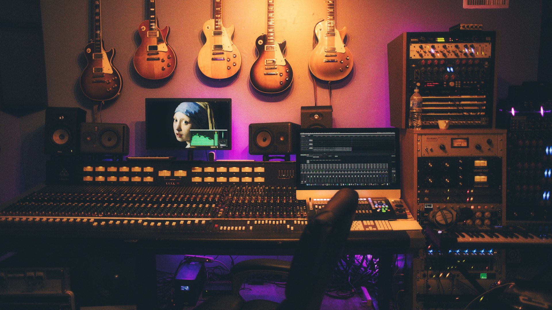 Professional podcast microphone in recording studio