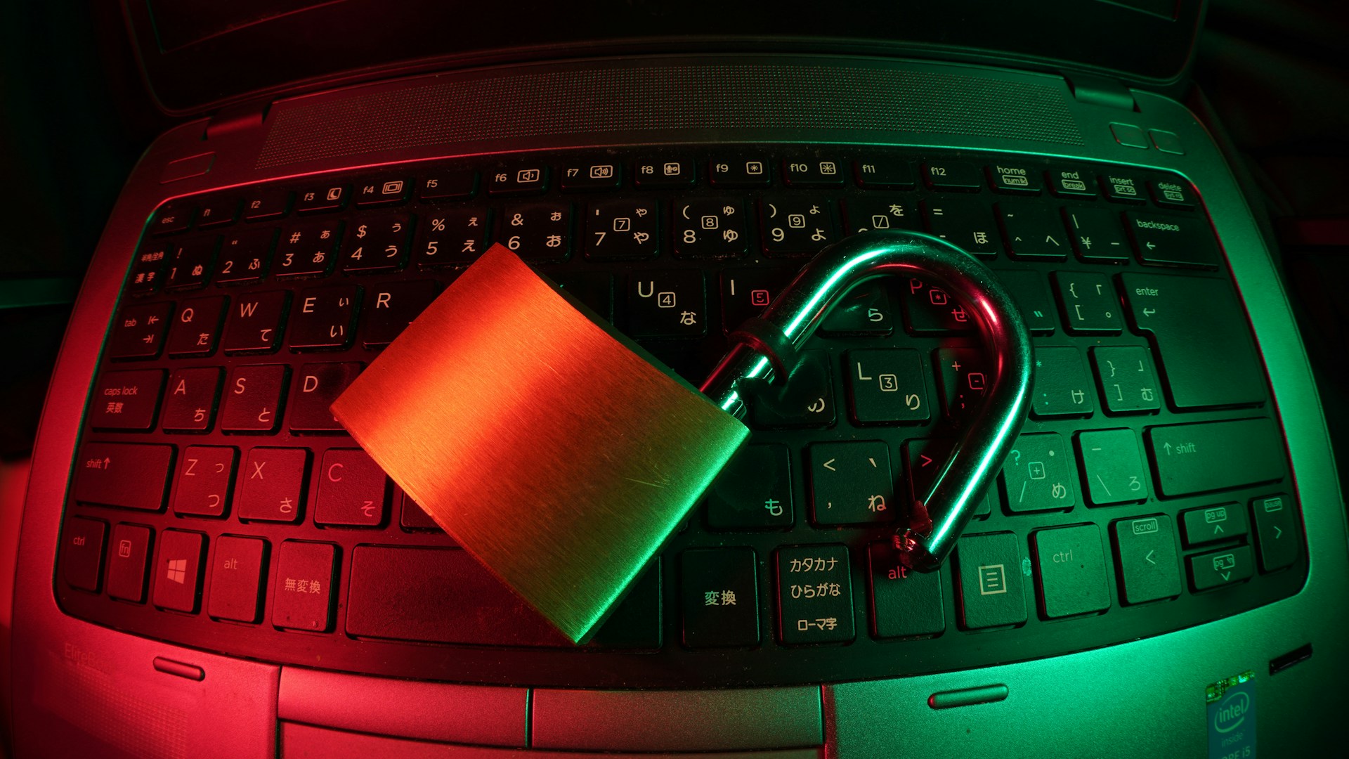 Cybersecurity concept showing digital padlock and secure shield