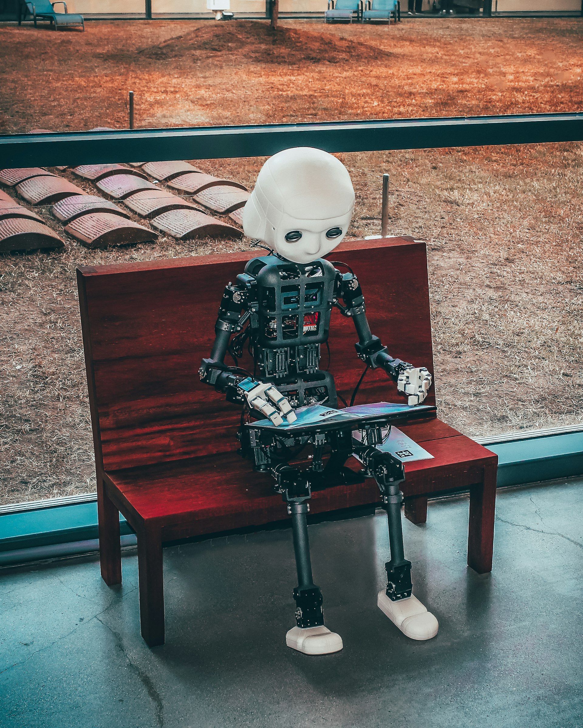 Advanced AI computing setup with glowing screens and technological atmosphere